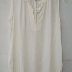 Loft Shirt Womens XS Ivory Sleeveless V-Neck Stretch Classic Layer Basic Shell